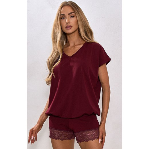 Krótka bawełniana piżama damska bordowa z koronką Tamara 3, Kolor bordowy, Rozmiar XS, DKaren ze sklepu Intymna w kategorii Piżamy damskie - zdjęcie 186794312