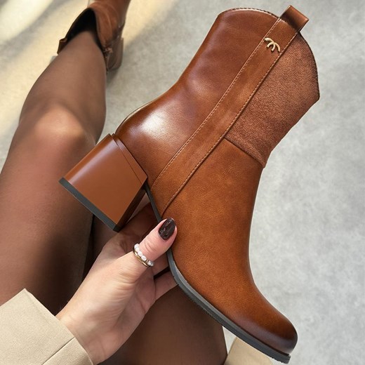 Camelowe botki damskie na obcasie M.Daszyński Sa269-2 ze sklepu suzana.pl w kategorii Botki - zdjęcie 186796670