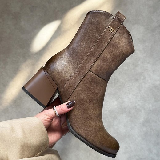 Brązowe botki damskie na obcasie M.Daszyński Sa269-2 ze sklepu suzana.pl w kategorii Botki - zdjęcie 186796672