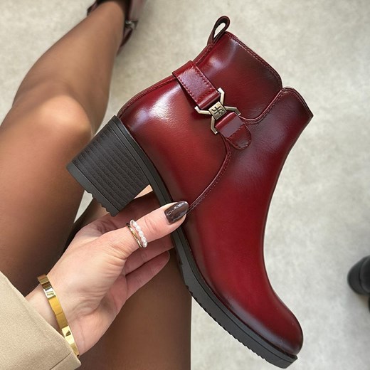 Czerwony skórzane botki damskie na obcasie T.Sokolski Z25-218 ze sklepu suzana.pl w kategorii Botki - zdjęcie 186796673