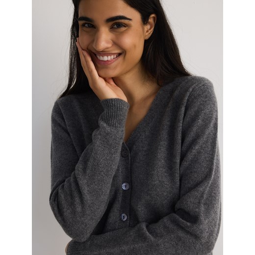 Reserved - Wełniany kardigan - szary ze sklepu Reserved w kategorii Swetry damskie - zdjęcie 186797382