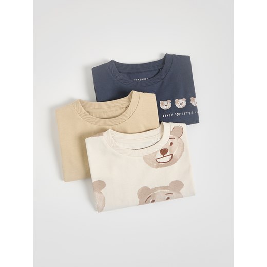 Reserved - Bawełniany longsleeve 3 pack - złamana biel - id: 108FI-01X - marki Reserved - 186797470 Reserved - Bawełniany longsleeve 3 pack - złamana biel ze sklepu Reserved w kategorii T-shirty chłopięce - zdjęcie 186797470