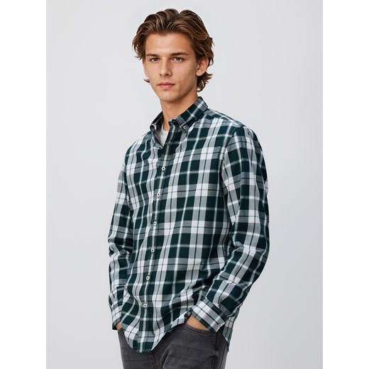 Reserved - Koszula regular fit w kratę - ciemnozielony ze sklepu Reserved w kategorii Koszule męskie - zdjęcie 186797640