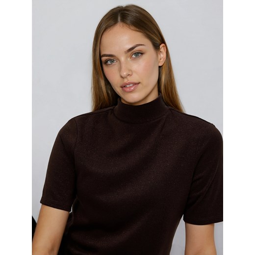 Reserved - Bluzka z metalizowaną nitką - ciemnobrązowy Reserved XL Reserved