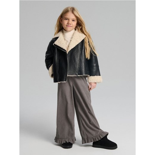 Sinsay - Prążkowane spodnie wide leg - szary ze sklepu Sinsay w kategorii Spodnie dziewczęce - zdjęcie 186799252