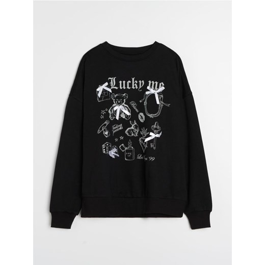 Sinsay - Bluza crewneck z nadrukiem i kokardami - czarny ze sklepu Sinsay w kategorii Bluzy damskie - zdjęcie 186799293