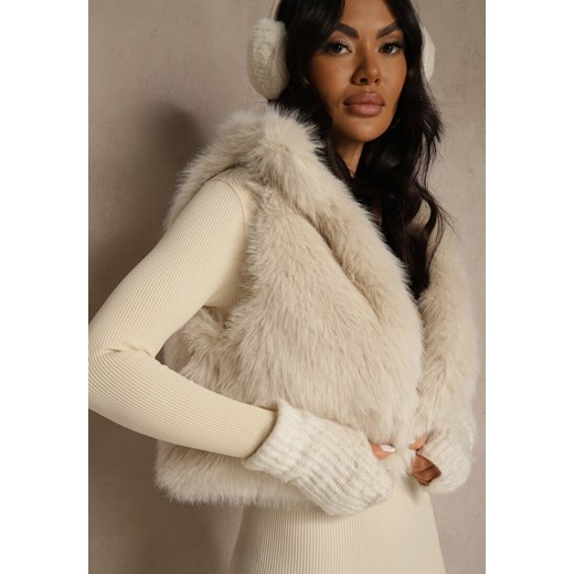 Beżowa Futerkowa Kamizelka z Kołnierzem i Kieszeniami Nenessa Renee M renee.pl