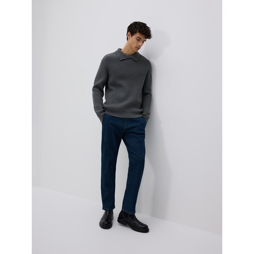 Reserved - Sweter polo z dodatkiem wełny - szary Reserved XL Reserved
