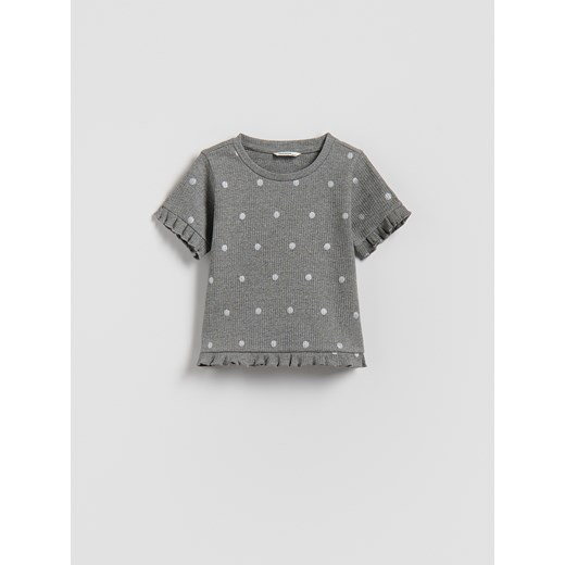 Reserved - Bawełniany t-shirt z nadrukiem - ciemnoszary ze sklepu Reserved w kategorii Bluzki dziewczęce - zdjęcie 186800904