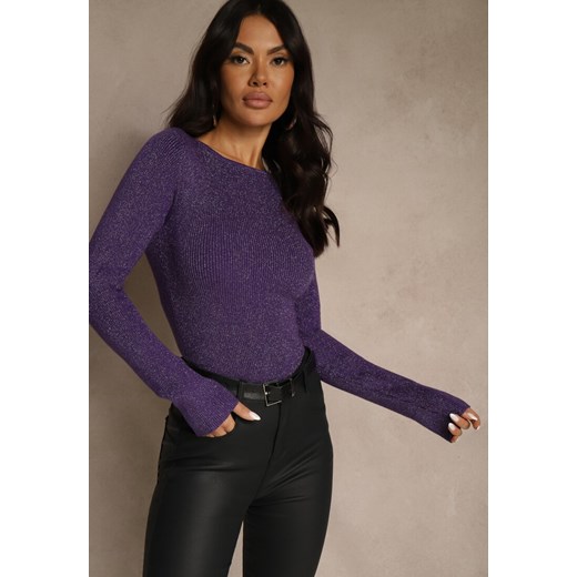 Fioletowy Sweter z Wiskozą Ozdobiony Metaliczną Nitką Liatolla ze sklepu renee.pl w kategorii Swetry damskie - zdjęcie 186803593