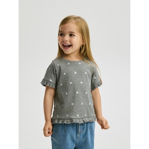 Reserved - Bawełniany t-shirt z nadrukiem - ciemnoszary ze sklepu Reserved w kategorii Bluzki dziewczęce - zdjęcie 186804730