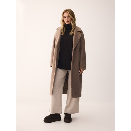 Reserved - Płaszcz z tkaniny boucle - brązowy ze sklepu Reserved w kategorii Płaszcze damskie - zdjęcie 186804772