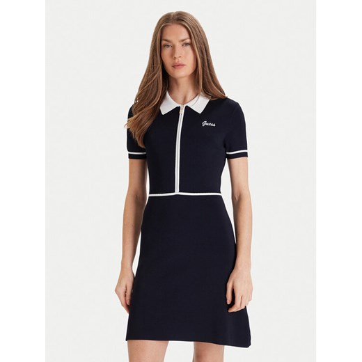 Guess Sukienka dzianinowa V5GK00 Z3D60 Granatowy Regular Fit ze sklepu MODIVO w kategorii Sukienki - zdjęcie 186806260
