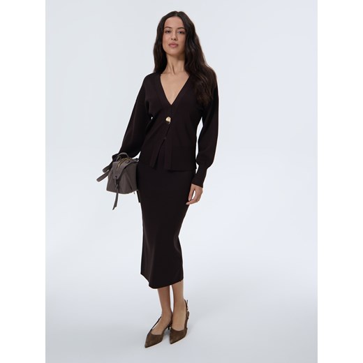 Mohito - Swetrowa ciemnobrązowa spódnica midi - brązowy ze sklepu Mohito w kategorii Spódnice - zdjęcie 186807263