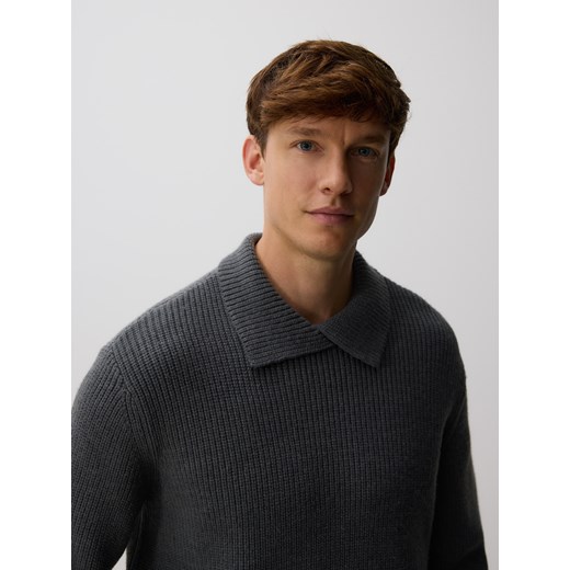 Reserved - Sweter polo z dodatkiem wełny - szary Reserved S Reserved