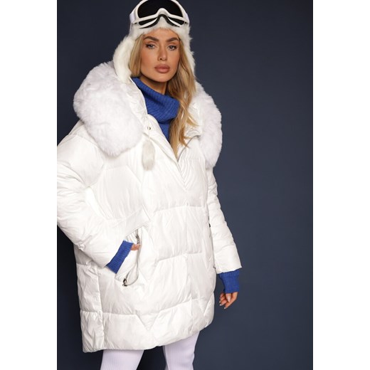 Biała Pudełkowa Kurtka Pikowana Ozdobiona Odpinanym Futerkiem i Suwakiem Hedizelle ze sklepu renee.pl w kategorii Kurtki damskie - zdjęcie 186807504