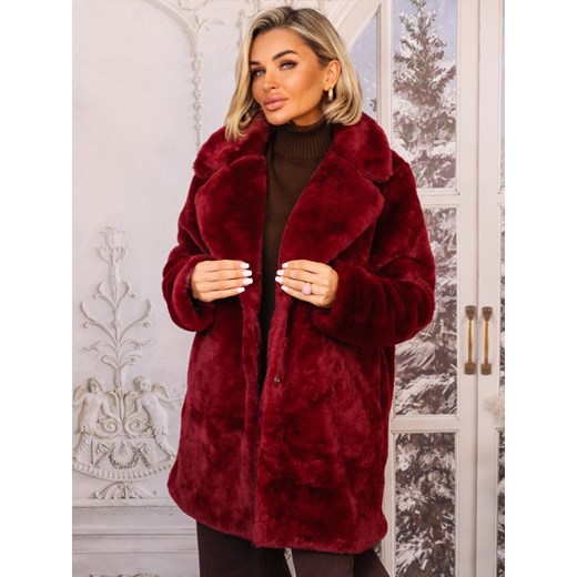 PŁASZCZ FUTRZANY Z KOŁNIERZEM- BORDOWY ze sklepu olika.com.pl w kategorii Futra damskie - zdjęcie 186811673