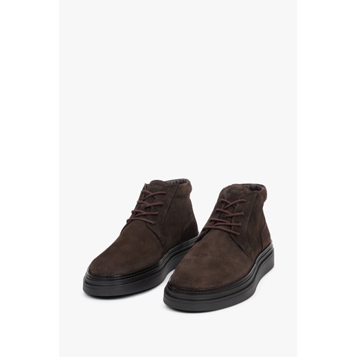 Estro: Ciemnobrązowe botki męskie z weluru naturalnego z lekkim ociepleniem Estro 41 Estro