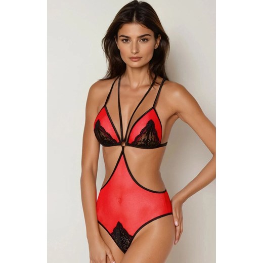 Czerwone body damskie Peonia, Kolor czerwony, Rozmiar L/XL, Passion ze sklepu Intymna w kategorii Body damskie - zdjęcie 186813694