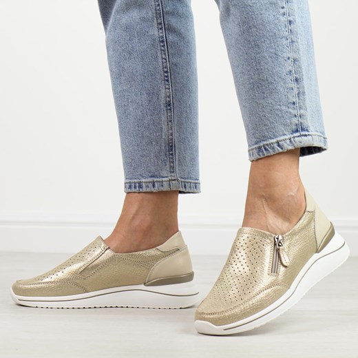 Złote skórzane ażurowe półbuty damskie T.Sokolski W24-48 ze sklepu suzana.pl w kategorii Półbuty damskie - zdjęcie 186814582