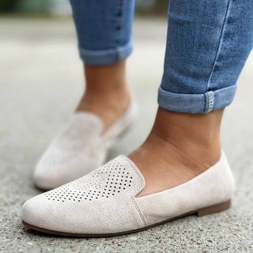 Beżowe skórzane mokasyny damskie S.Barski 29515 ze sklepu suzana.pl w kategorii Mokasyny damskie - zdjęcie 186814610