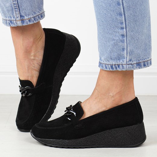 Czarne ażurowe skórzane półbuty damskie na koturnie Filippo Dp6212/24 ze sklepu suzana.pl w kategorii Półbuty damskie - zdjęcie 186814623