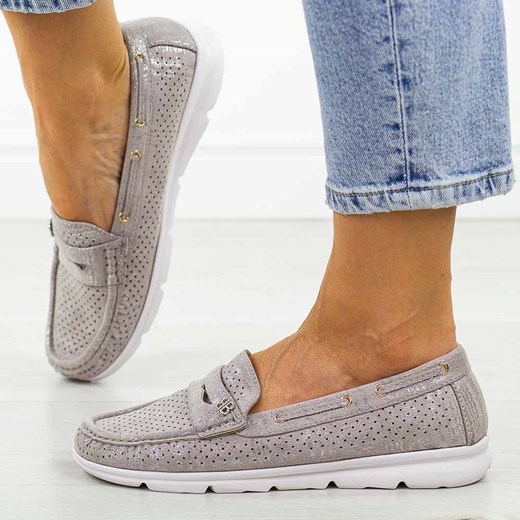 Srebrne mokasyny damskie Vinceza 87973 ze sklepu suzana.pl w kategorii Mokasyny damskie - zdjęcie 186815422