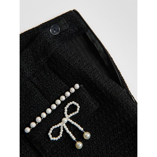 Reserved - Tweedowa spódnica z aplikacją - czarny Reserved 134 (8 lat) Reserved