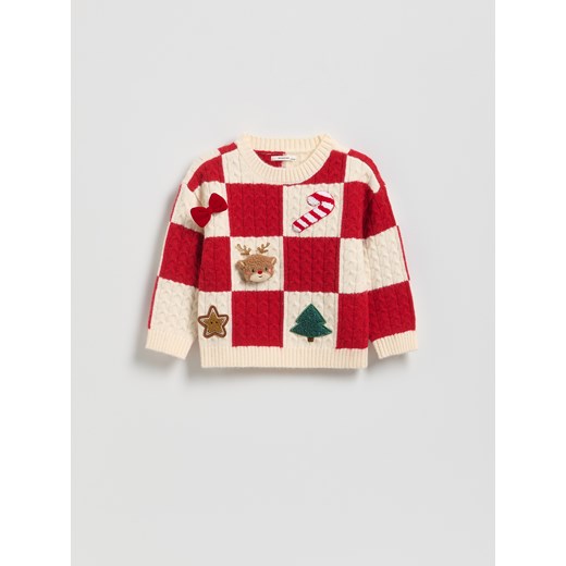 Reserved - Świąteczny sweter z aplikacją - wielobarwny - id: 770FH-MLC - marki Reserved - 186815621 Reserved - Świąteczny sweter z aplikacją - wielobarwny ze sklepu Reserved w kategorii Swetry dziewczęce - zdjęcie 186815621