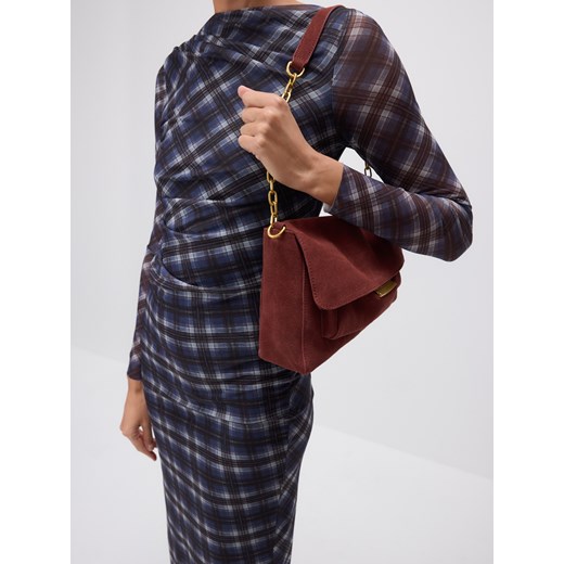 Reserved - Zamszowa torebka na ramię - bordowy Reserved ONE SIZE promocja Reserved