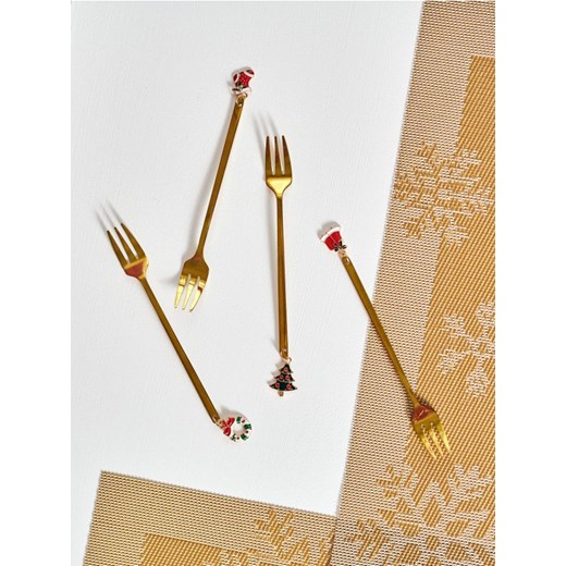 Sinsay - Widelczyki do ciasta ze świątecznymi zawieszkami 4 pack - złoty ze sklepu Sinsay w kategorii Sztućce - zdjęcie 186817800