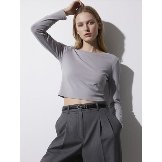 Sinsay - Krótka bluzka z długimi rękawami - szary ze sklepu Sinsay w kategorii Bluzki damskie - zdjęcie 186817831