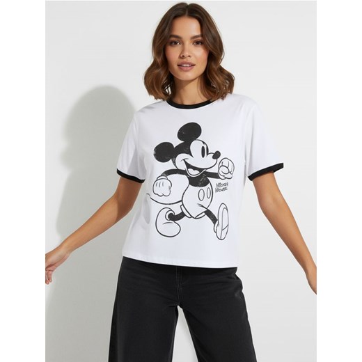 Sinsay - Koszulka z nadrukiem Mickey Mouse - kremowy ze sklepu Sinsay w kategorii Bluzki damskie - zdjęcie 186817854