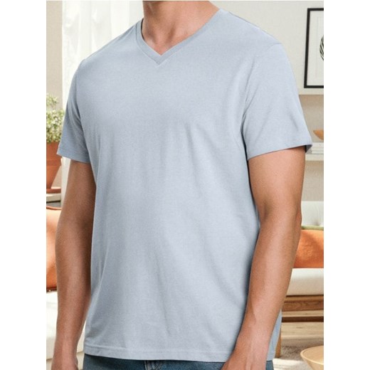 Sinsay - Koszulka basic z dekoltem w serek - błękitny ze sklepu Sinsay w kategorii T-shirty męskie - zdjęcie 186817911