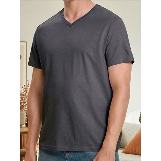Sinsay - Koszulka basic z dekoltem w serek - szary - id: 537EY-86X - marki Sinsay - 186817912 Sinsay - Koszulka basic z dekoltem w serek - szary ze sklepu Sinsay w kategorii T-shirty męskie - zdjęcie 186817912