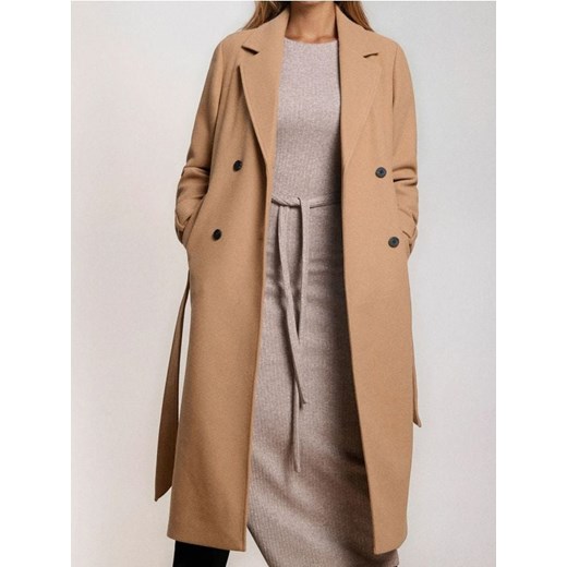 Sinsay - Płaszcz dwurzędowy - brązowy ze sklepu Sinsay w kategorii Płaszcze damskie - zdjęcie 186817921