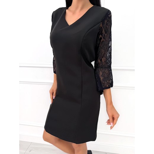 Czarna Elegancka Sukienka z Koronkowym Rękawkiem Modnakiecka.pl 40 ModnaKiecka.pl