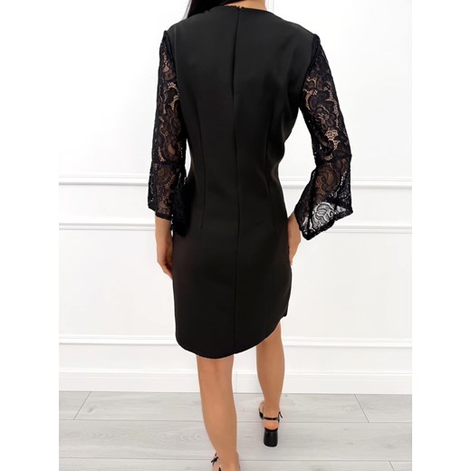 Czarna Elegancka Sukienka z Koronkowym Rękawkiem Modnakiecka.pl 44 ModnaKiecka.pl