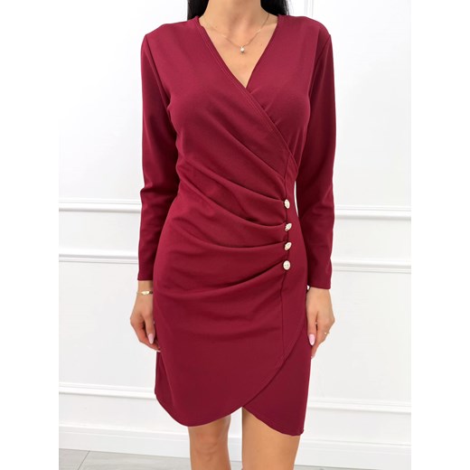 Burgundowa Elegancka Sukienka z Marszczeniem ze sklepu ModnaKiecka.pl w kategorii Sukienki - zdjęcie 186818384
