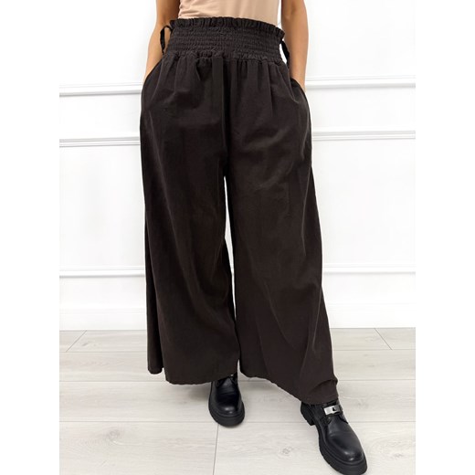 Czekoladowe Sztruksowe Spodnie z Szeroką Nogawką ze sklepu ModnaKiecka.pl w kategorii Spodnie damskie - zdjęcie 186818404