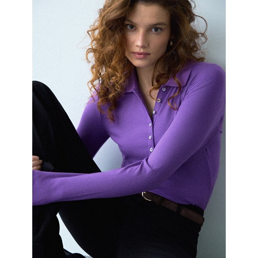 Mohito - Fioletowy longsleeve polo - fioletowy ze sklepu Mohito w kategorii Bluzki damskie - zdjęcie 186818452