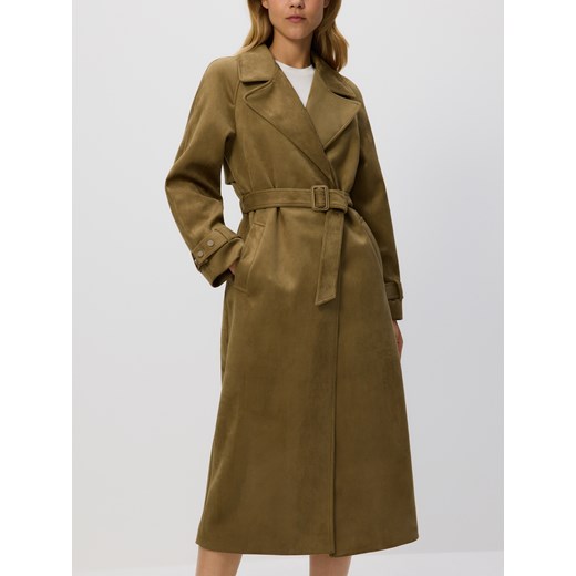 Reserved - Trencz z imitacji zamszu - oliwkowy Reserved L wyprzedaż Reserved