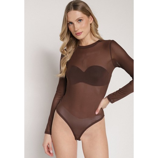 Brązowe Gładkie Body z Długimi Rękawami Teuma - id: 401369 - marki born2be - 186819111 Brązowe Gładkie Body z Długimi Rękawami Teuma ze sklepu born2be.pl w kategorii Body damskie - zdjęcie 186819111