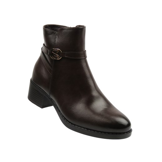 Botki damskie na wygodnym obcasie brązowe Potocki 25-12738 ze sklepu ulubioneobuwie w kategorii Botki - zdjęcie 186821632