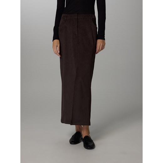 Reserved - Spódnica midi z imitacji zamszu - ciemnobrązowy - id: 091GG-89X - marki Reserved - 186824822 Reserved - Spódnica midi z imitacji zamszu - ciemnobrązowy ze sklepu Reserved w kategorii Spódnice - zdjęcie 186824822