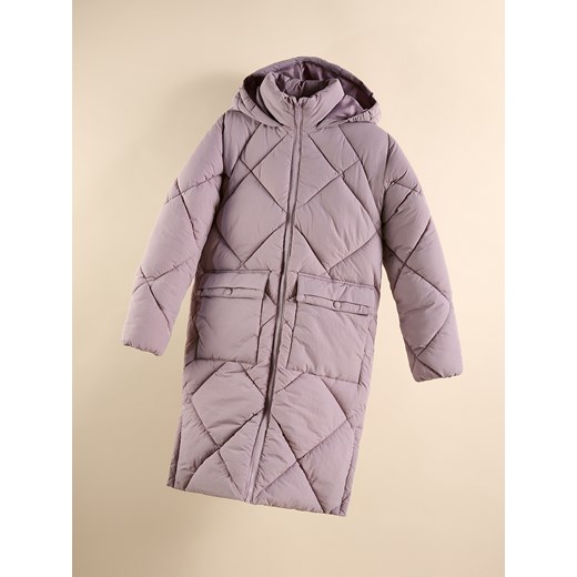 Reserved - Długi pikowany płaszcz z kapturem - lawendowy ze sklepu Reserved w kategorii Płaszcze dziewczęce - zdjęcie 186824873
