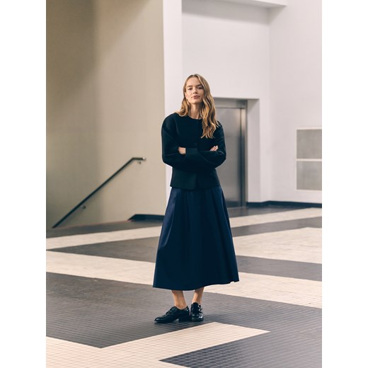 Reserved - Spódnica midi z paskiem - granatowy ze sklepu Reserved w kategorii Spódnice - zdjęcie 186825080