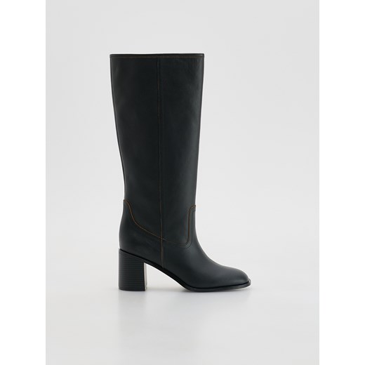 Reserved - Skórzane kozaki na obcasie - czarny ze sklepu Reserved w kategorii Kozaki damskie - zdjęcie 186825144