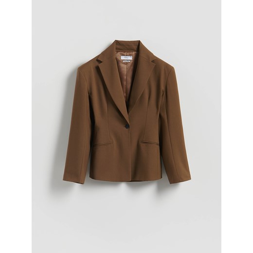 Reserved - Taliowana marynarka z wiskozą - warm olive ze sklepu Reserved w kategorii Marynarki damskie - zdjęcie 186825203