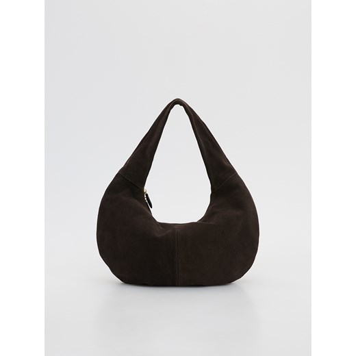 Reserved - Skórzana torebka hobo - ciemnobrązowy ze sklepu Reserved w kategorii Torebki hobo - zdjęcie 187042072